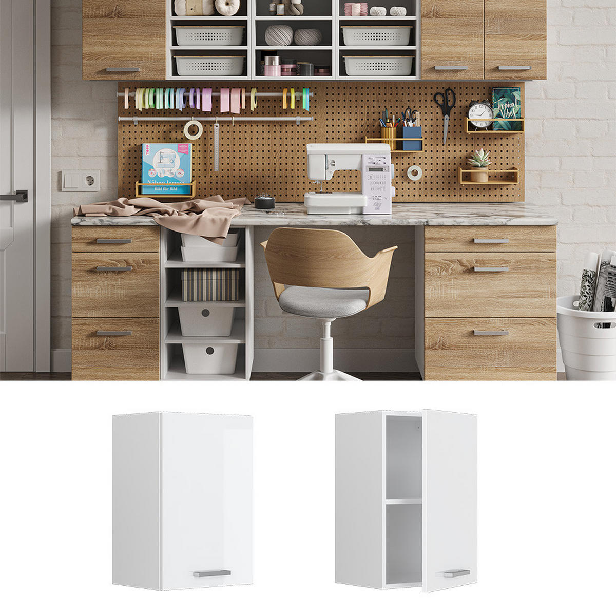 UNIVERZÁLNÍ NÁSTĚNNÁ SKŘÍŇKA R-Line Bílá vysoký lesk - bílá/vysoce lesklá bílá, kompozitní dřevo (40/60/31cm) - Vicco