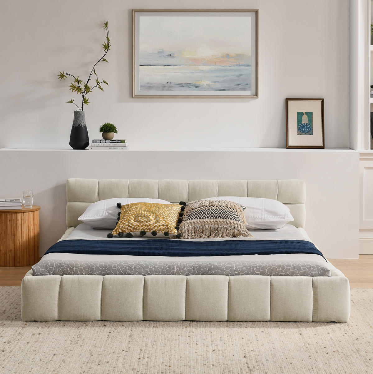 POLSTERBETT 160/200 cm mit quadratischer Steppung und stabilem Holz-Eisen-Rahmen, Beige - Beige, Kunststoff (160/200cm) - Redom
