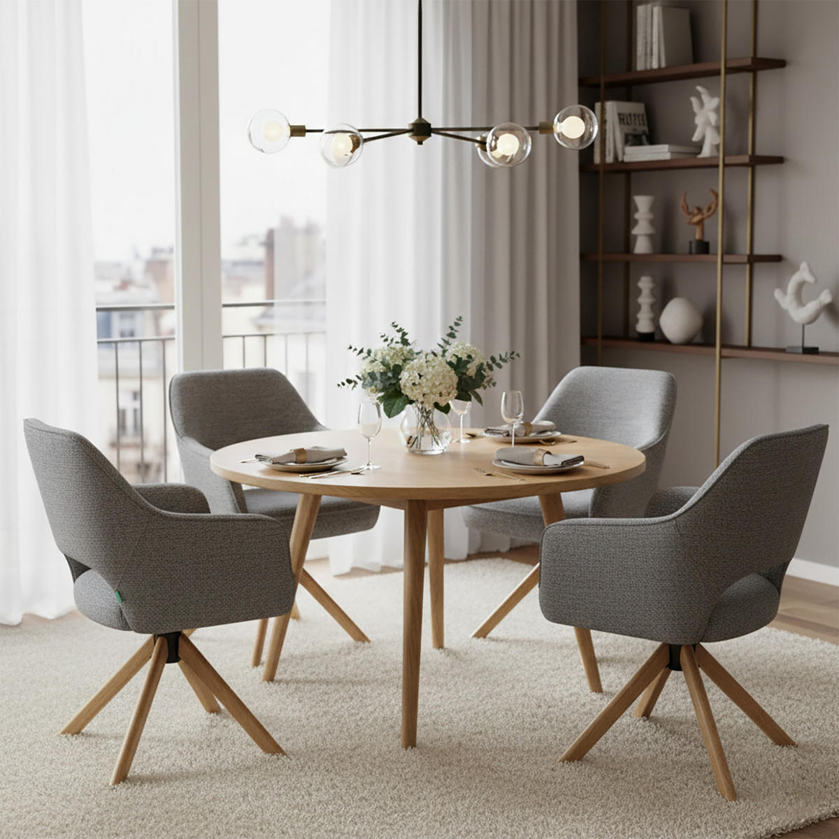 DREHSTUHL Mika-Lara 2er-Set - Honigeiche/Dunkelgrau, Eichenholz/Holz (60/87/65cm) - DUBI Möbel