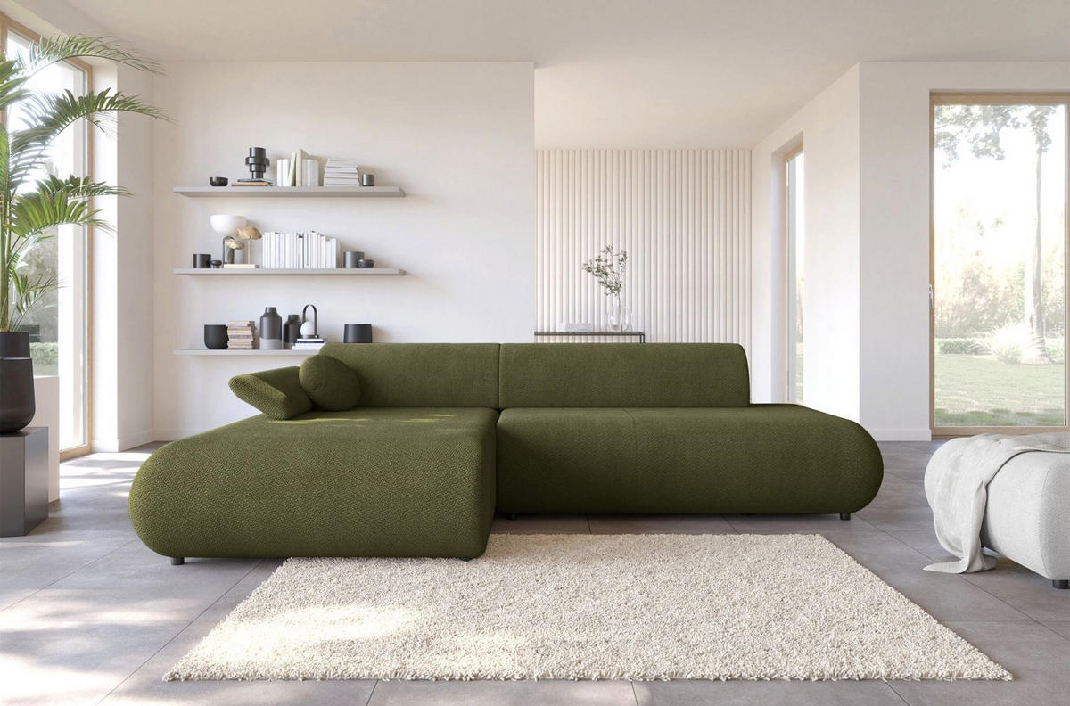 ECKSOFA Armone Olivgrün Chenille - Schwarz/Olivgrün, Kunststoff/Textil (286/173.5cm) - Selsey
