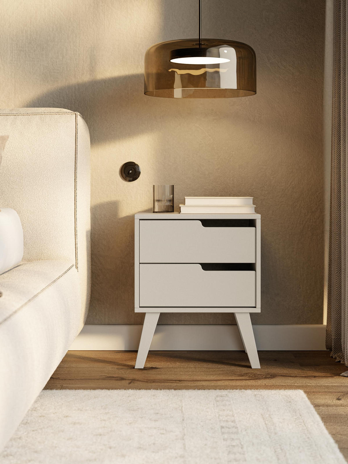 NACHTTISCH Solvo 45x55x40 cm - Modern Nachtschrank zum Schlafzimmer - EIN praktischer Commode aus Spanplatten - Weiß - Weiß, Holzwerkstoff (45/55/40cm) - Chilly