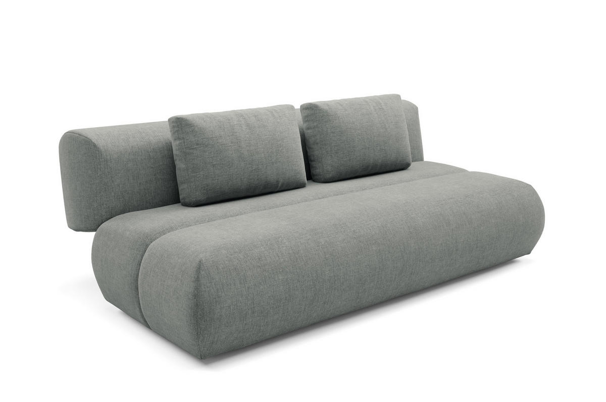 BETTSOFA ATOMO Grau Chenille-Stoff mit Schlaffunktion - Grau, Holz (217/82/134cm) - MASSENO