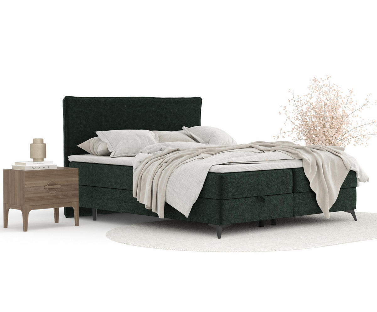 BOXBETT Peru Dunkelgrün 120/200 cm im Chenille-Stoff - Dunkelgrün/Schwarz, Holz/Holzwerkstoff (140/200cm) - Maison de Reve