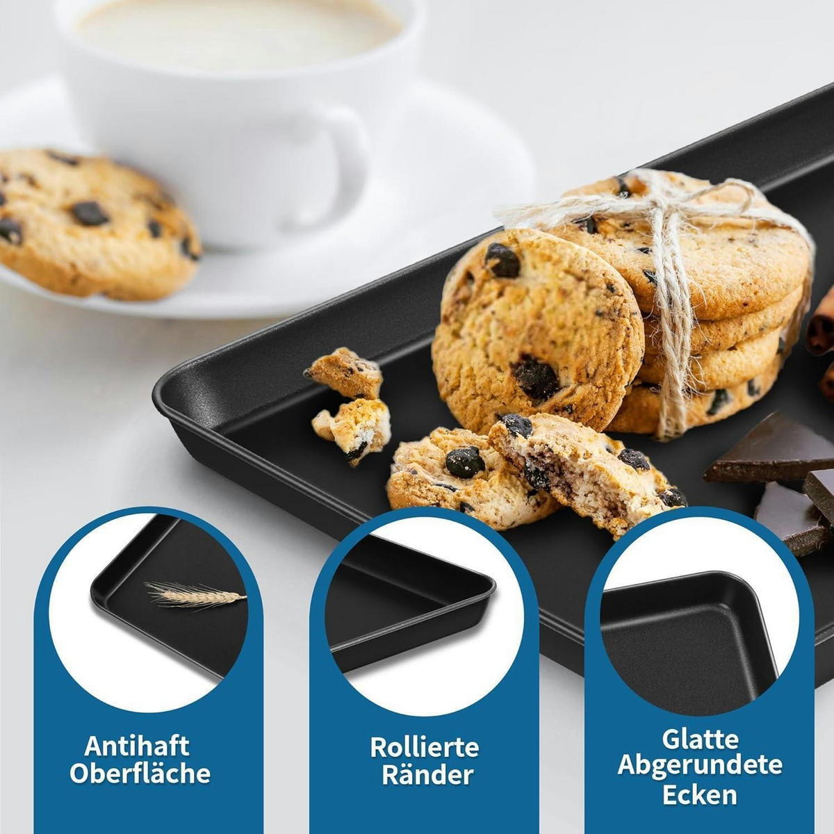 BACKBLECH 2er Set Antihaft Karbonstahl 26,5 cm - Schwarz, Metall (20.5/2.5/26.5cm)