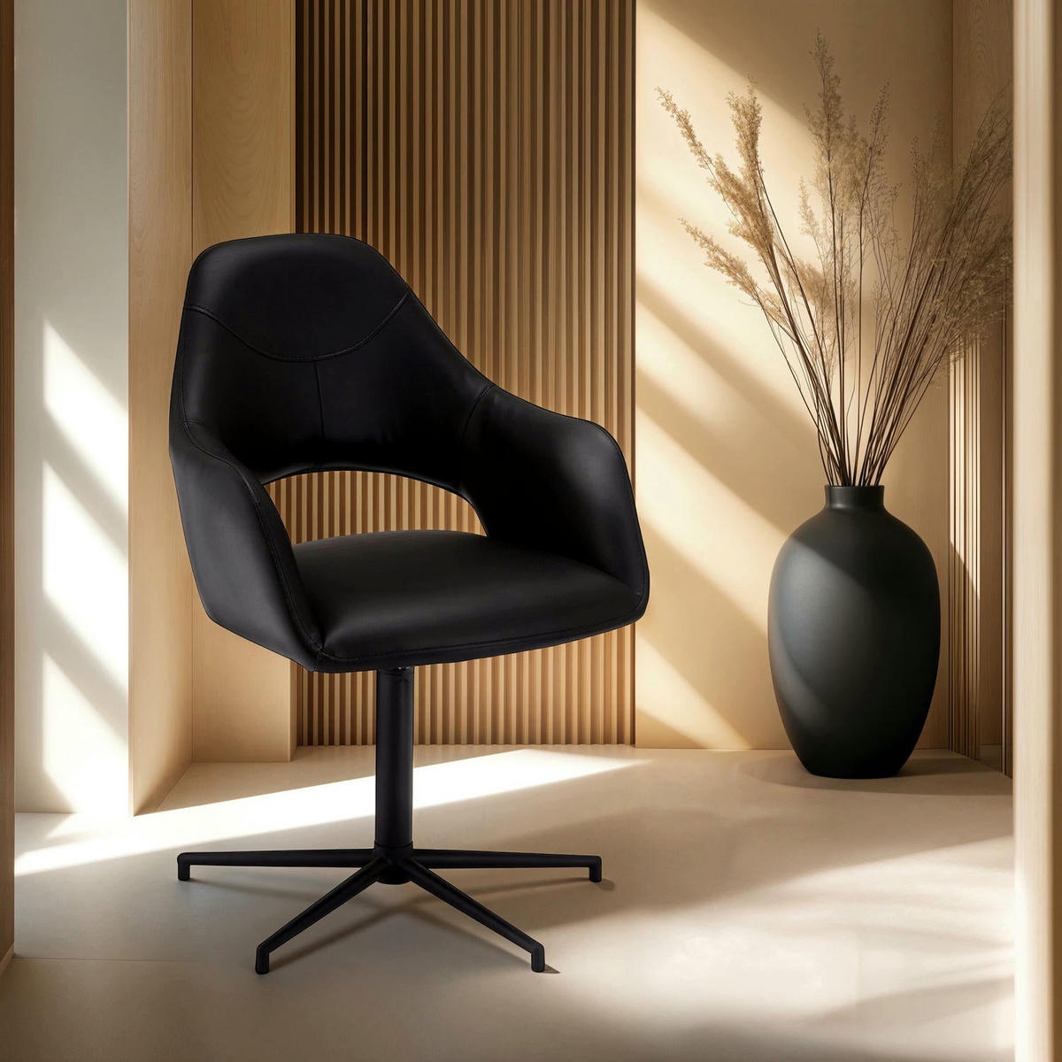 STUHL-SET 2 Stück in Kunstleder - Schwarz, Leder/Metall (59/89/64cm) - Furnhouse