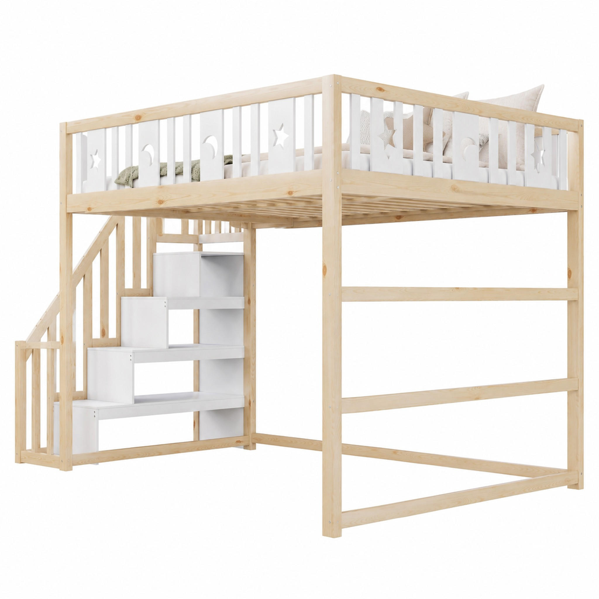 HOCHBETT mit Treppe 140x200 cm Massivholz Natur/Weiß - Wengefarben, Holz (140/200cm) - Meubliv