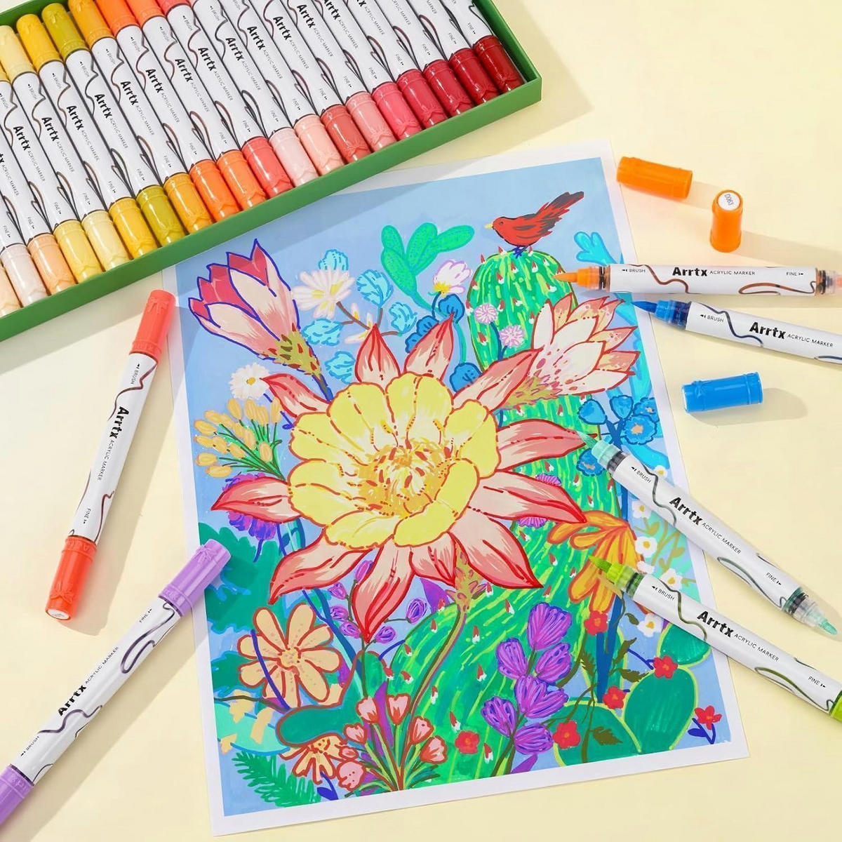 ACRYLSTIFTE Set 66 Farben Doppelspitze Wasserfest - Multicolor, Kunststoff (1/1/15cm)