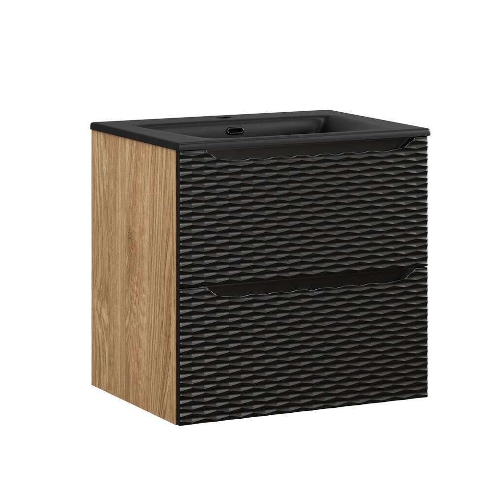 WASCHTISCHKOMBI 60cm 2 Teile - Ocean Black O BM452 in Schwarz / Geölter Eiche - Schwarz, Holz/Keramik (60/57/46cm)