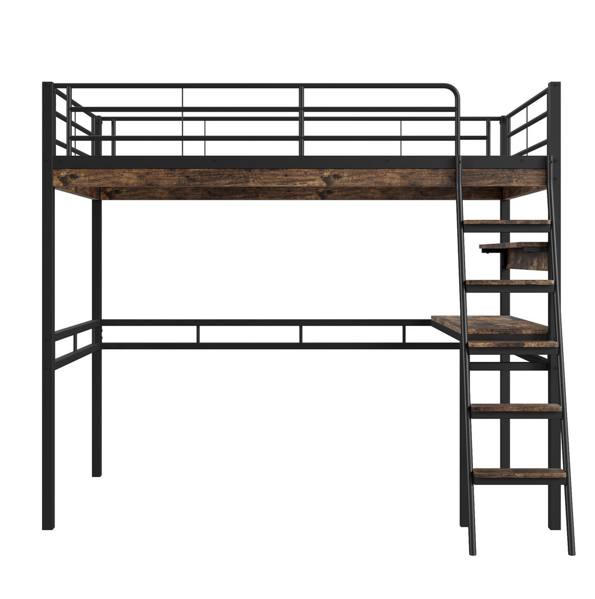 HOCHBETT 90/200 cm in Schwarz mit Schreibtisch, Regalen und Rausfallschutz - Schwarz, Metall (90/200cm) - BEAOK