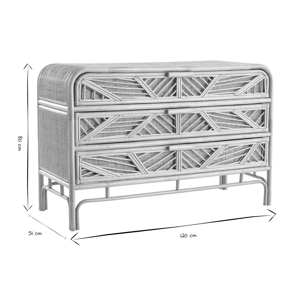 KOMMODE Rattan 3 Schubladen GALON - Eiche Bianco, Holz (50/80/120cm) - Miliboo