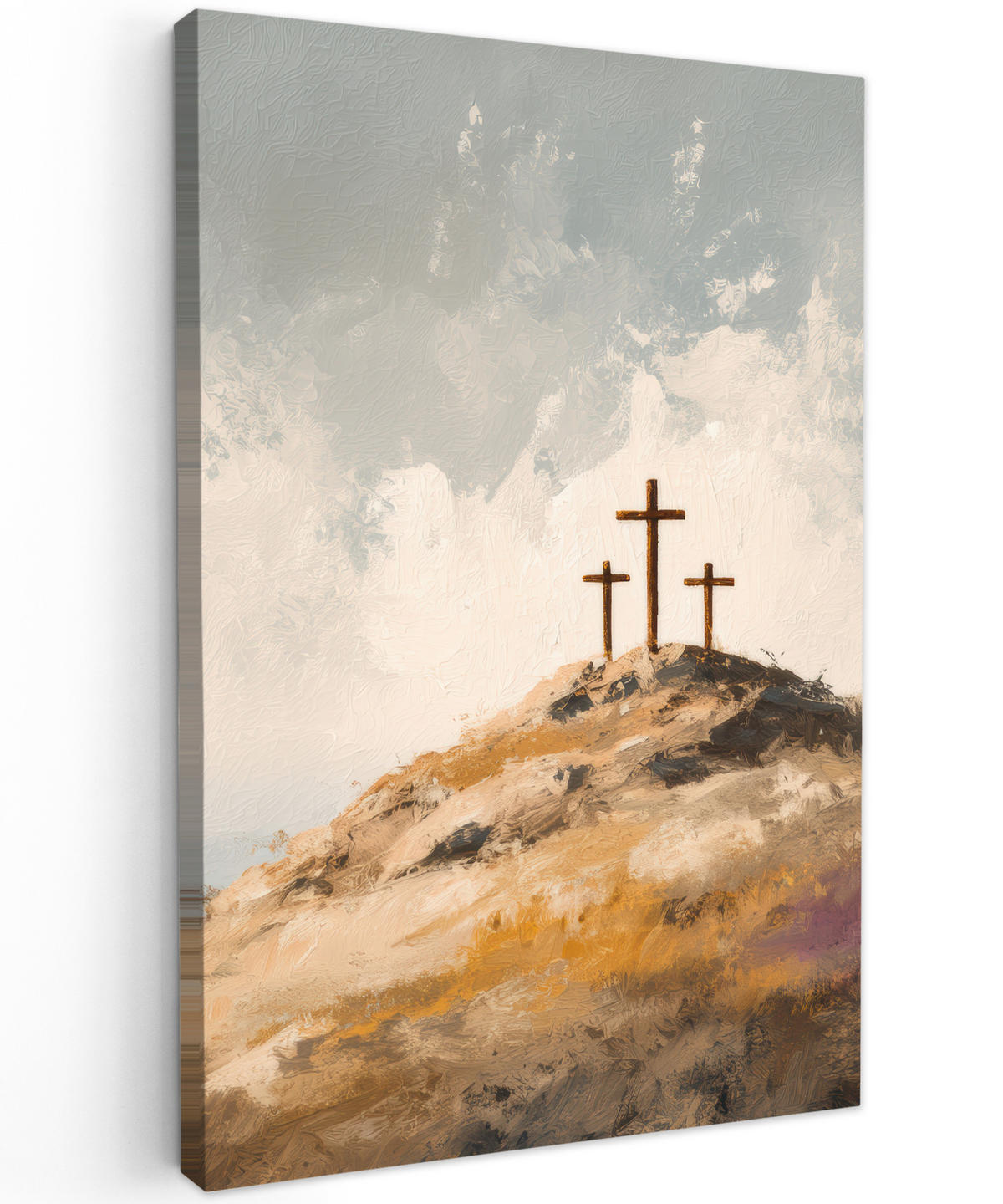 LEINWANDBILD Hügel - Abstrakt - Christentum - Kreuz Deko XXL 80x120 cm - Hellgrau, Textil (80/120cm) - MuchoWow