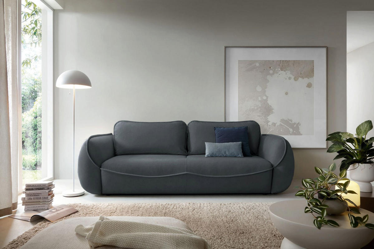 3-SITZER SOFA Cutie Graphit Easy-Clean-Velours - Schwarz, Textil (257/90/114cm) - Selsey
