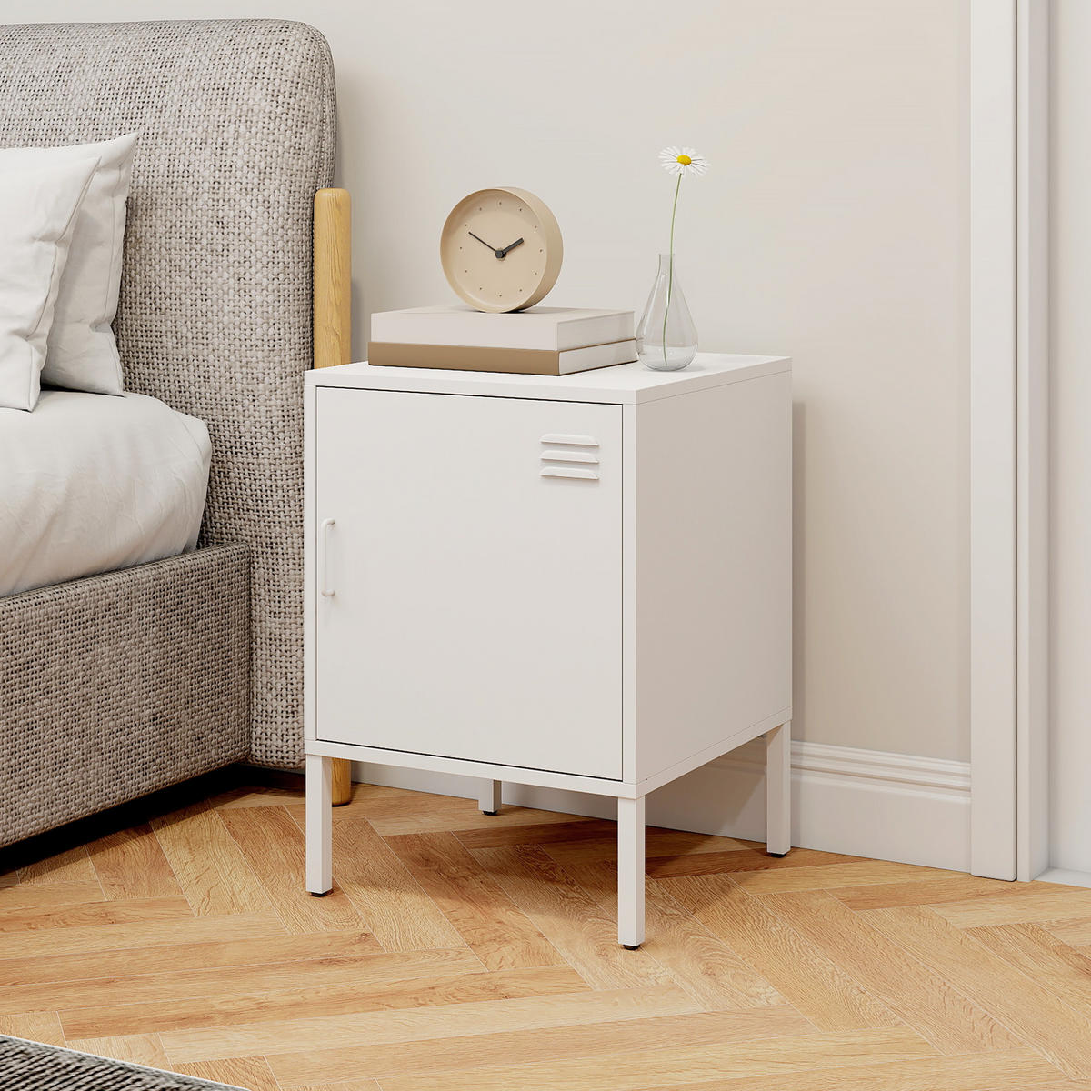 NACHTTISCH Beistelltisch mit verstellbarer Ablage Stahlrahmen Nachtschrank Weiß - Weiß, Metall (40/56/40cm) - HOMCOM