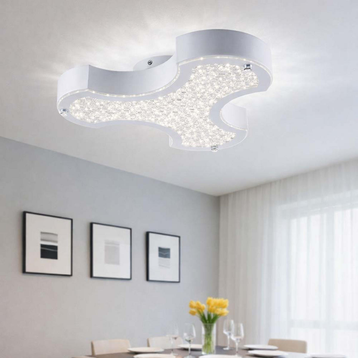 LED DECKENLEUCHTE Kristalle Weiß Metall - Weiß, Glas (37/34.3/7cm) - Globo Lighting