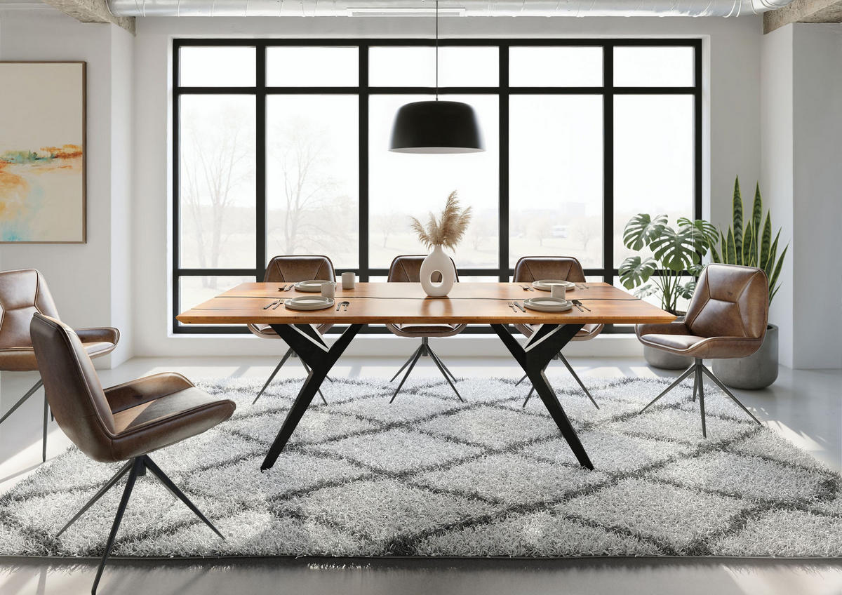ESSTISCH Akazie 200x100x76 natur lackiert / Epoxid schwarz, Sterngestell anthrazit matt EPOXY - Naturfarben, Holz (200/100/76cm) - Massivmoebel24
