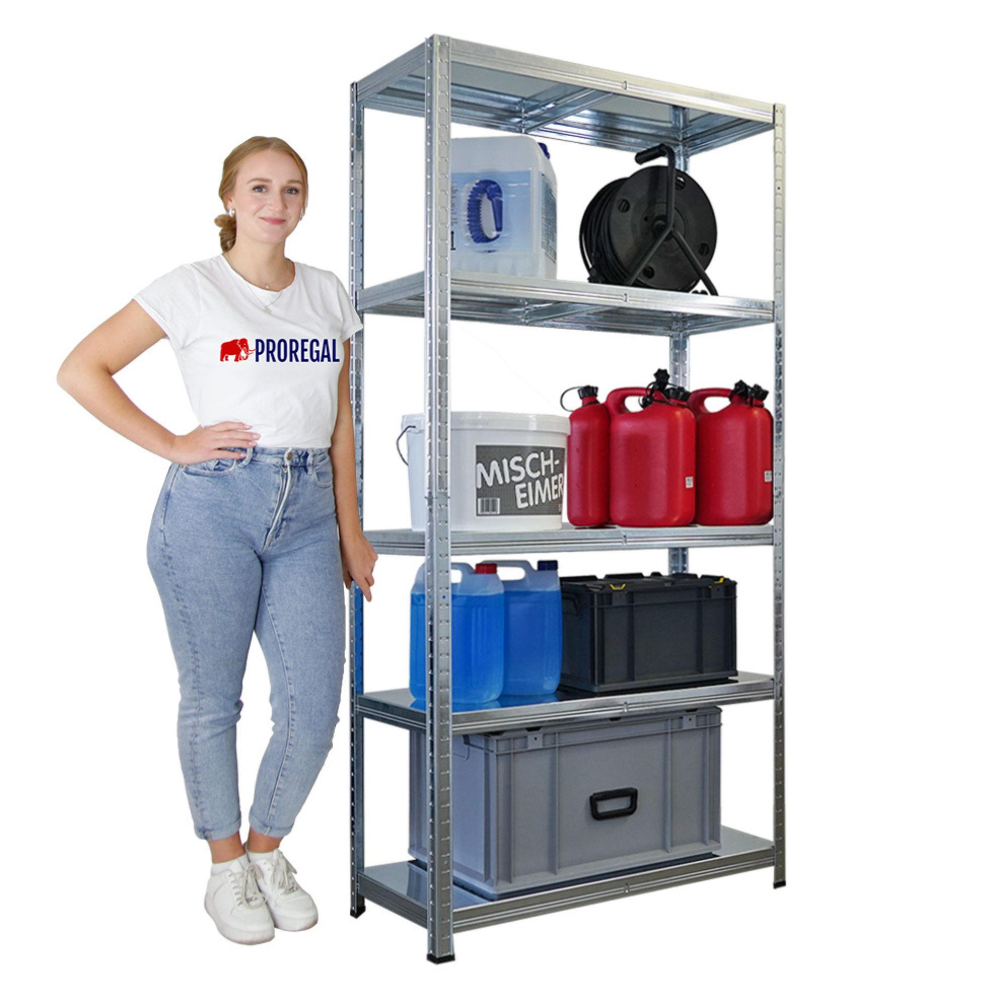 SCHWERLASTREGAL Ragnar für Gesamtlast 625kg 180x90x40 5 Stahlplatten-Ebenen Verzinkt - Schwarz, Metall (90/180/40cm) - PROREGAL