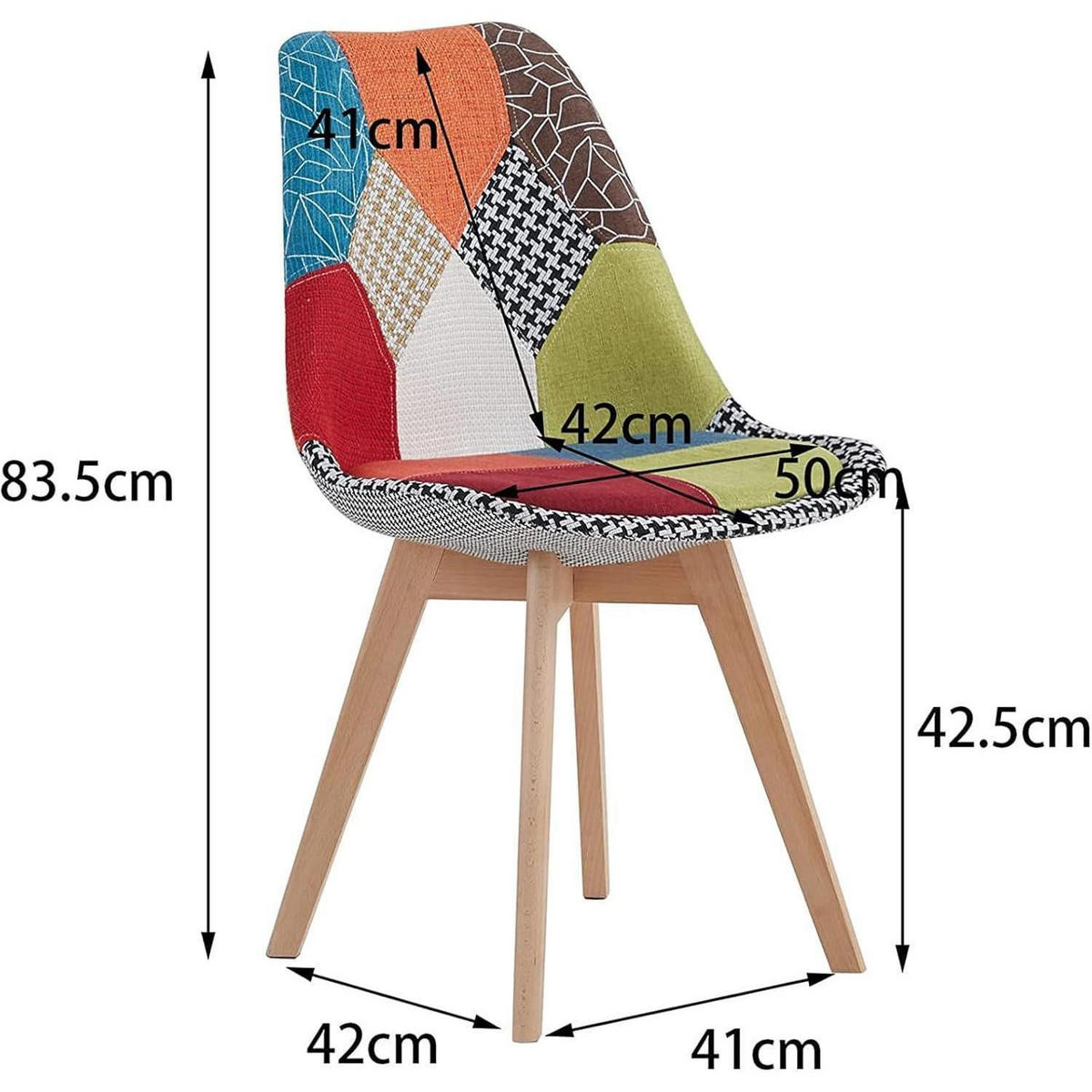 ESSZIMMERSTUHL 2er-Set Patchwork Stoff Massivholzbeine Rot - Multicolor, Textil (41/83.5/42cm)
