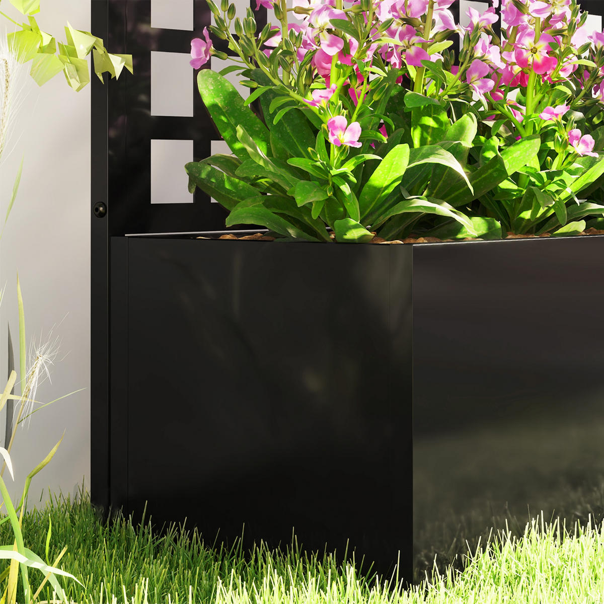 HOCHBEET DE-12190 mit Rankgitter 89/40/178 cm mit Drainage Schwarz - Schwarz, Metall (89/178/40.5cm) - ComfortXL