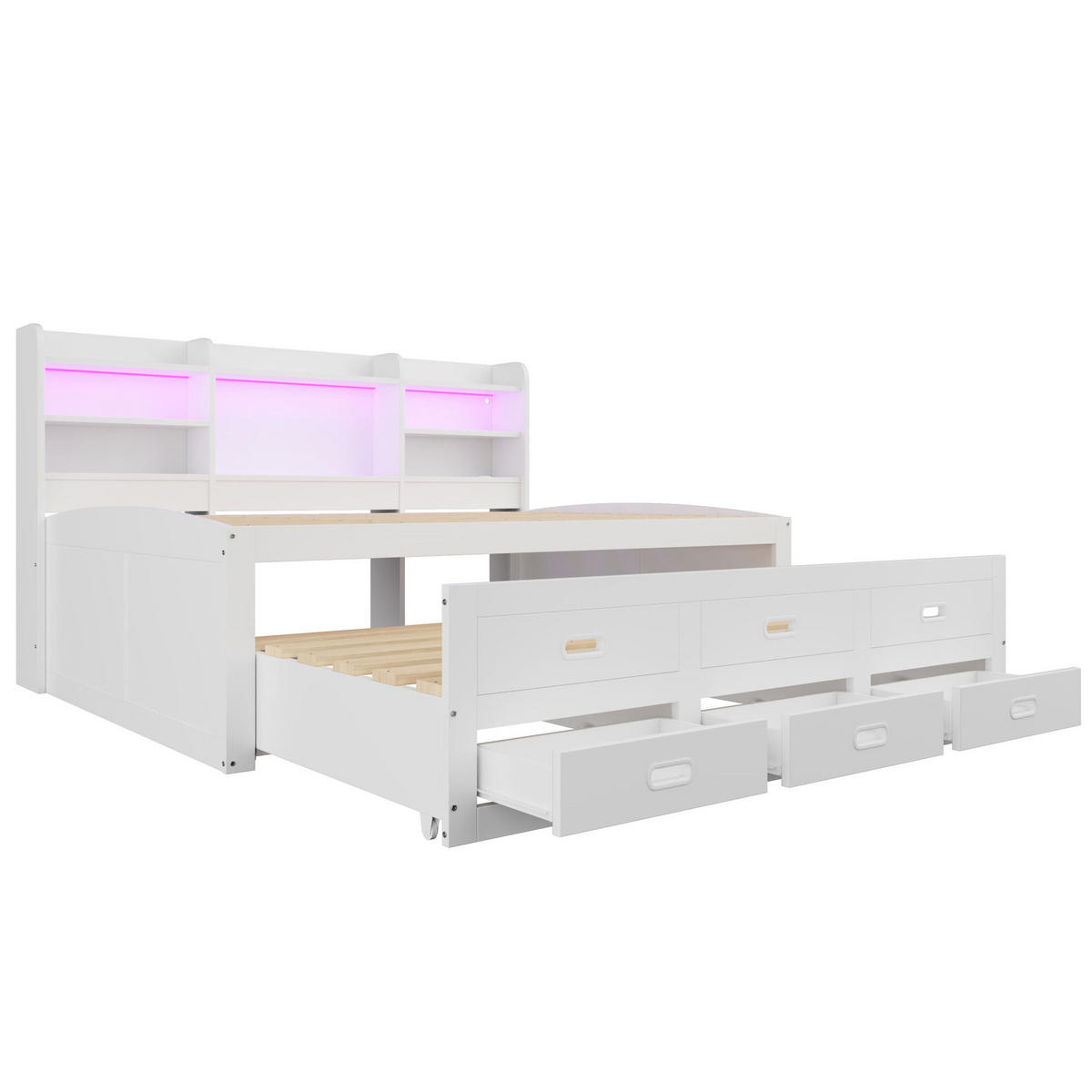 TAGESBETT 140/200 cm mit LED-Beleuchtung, 3 Schubladen und USB/Type-C in Weiß - Weiß, Holzwerkstoff (140/200cm) - BEAOK