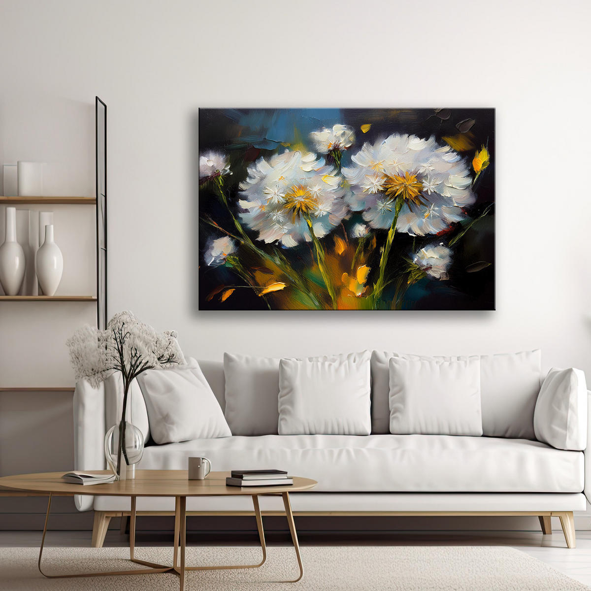 WANDBILD gemalte blütenblätter botanik - Weiß, Textil (60/40cm) - Feeby