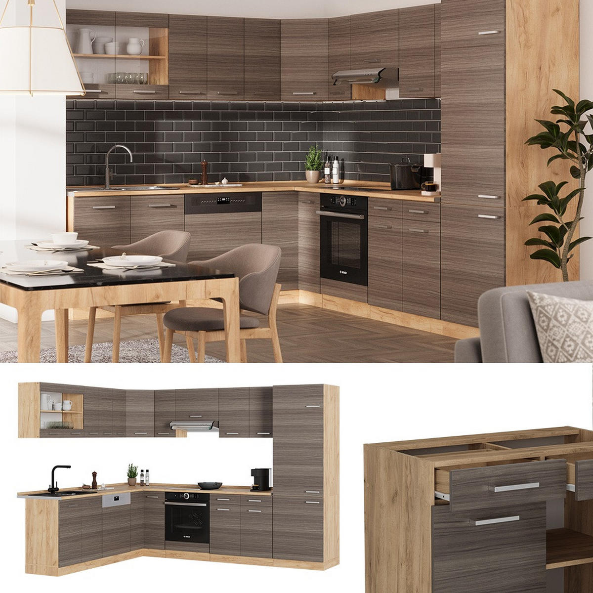 Honigeiche/Grau, Holzwerkstoff (287/81.6/60cm) - Vicco