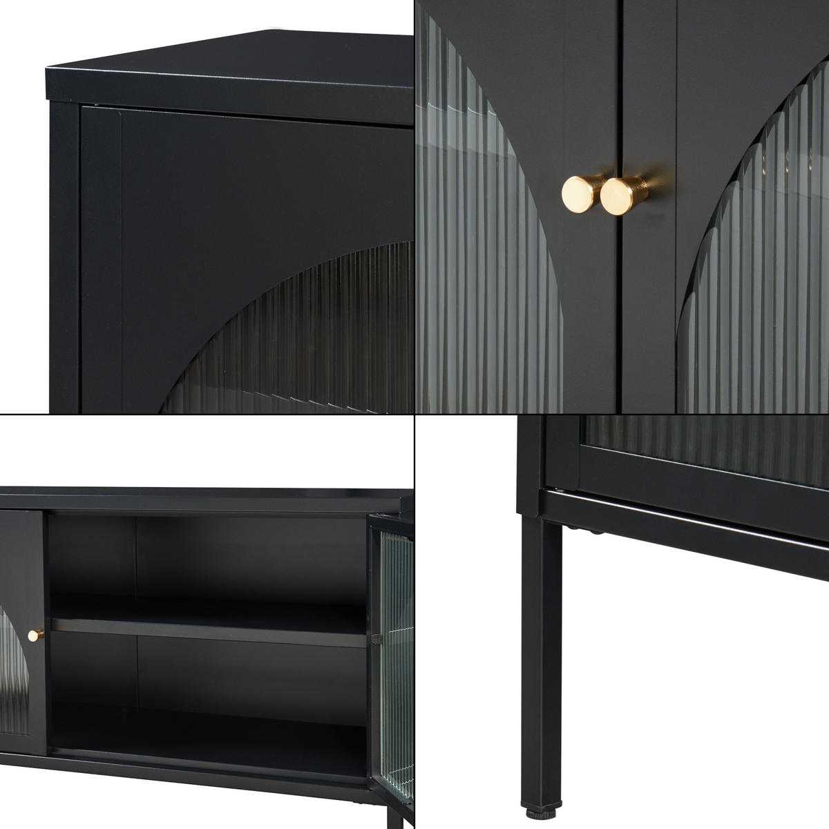 FERNSEHSCHRANK Karlskrona - Schwarz, Glas/Metall (115/64/35cm) - [en.casa]