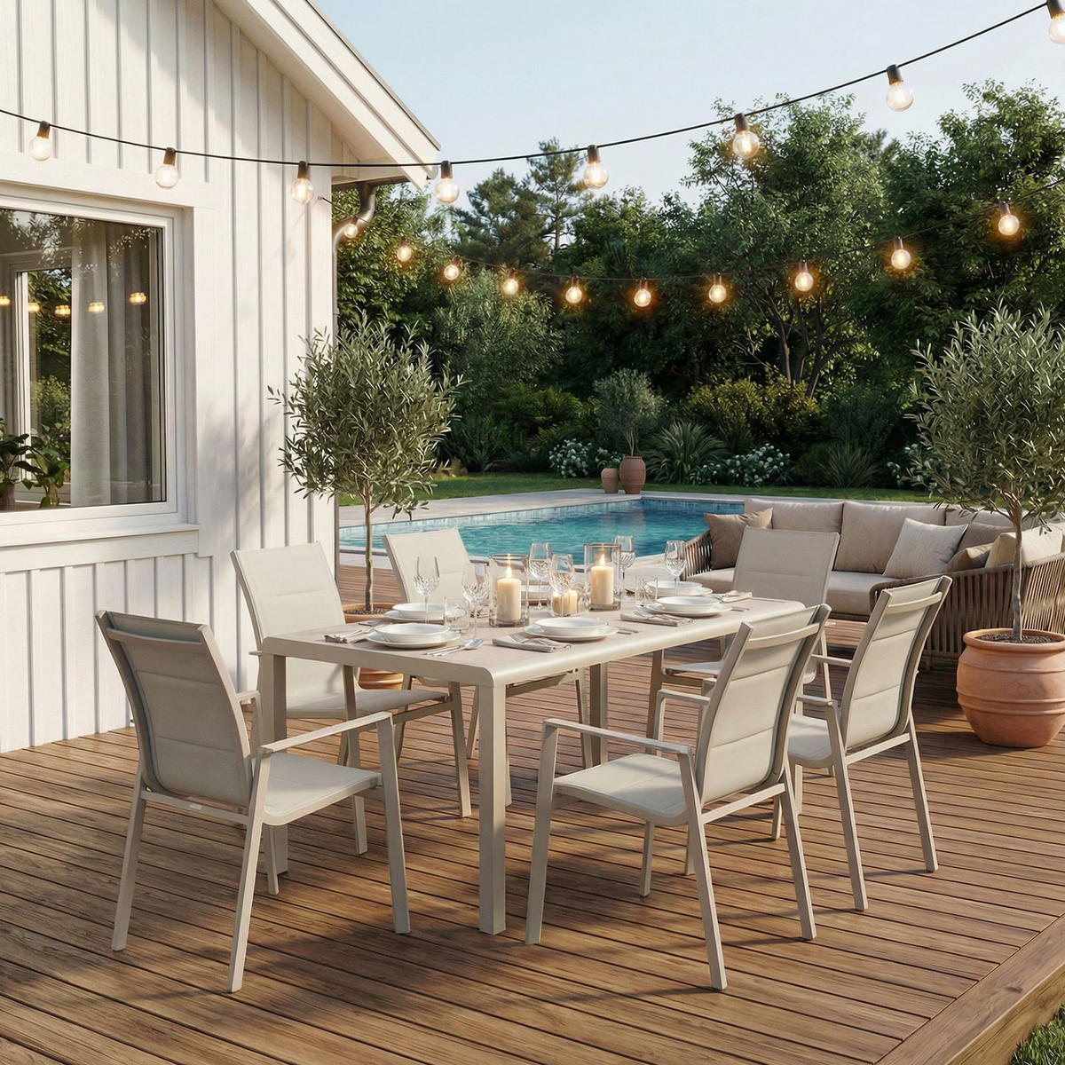 GARTENMÖBEL SET TRAPANI 7er Set champagne - Champagner, Glas/Metall - IDIMEX