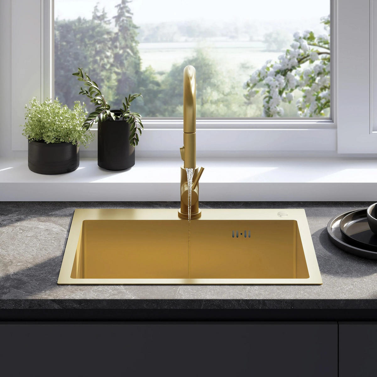 EDELSTAHLSPÜLE Rea Liam Brush Gold mit Küchenarmatur - Goldfarben, Metall (45/18.5/58cm) - REA