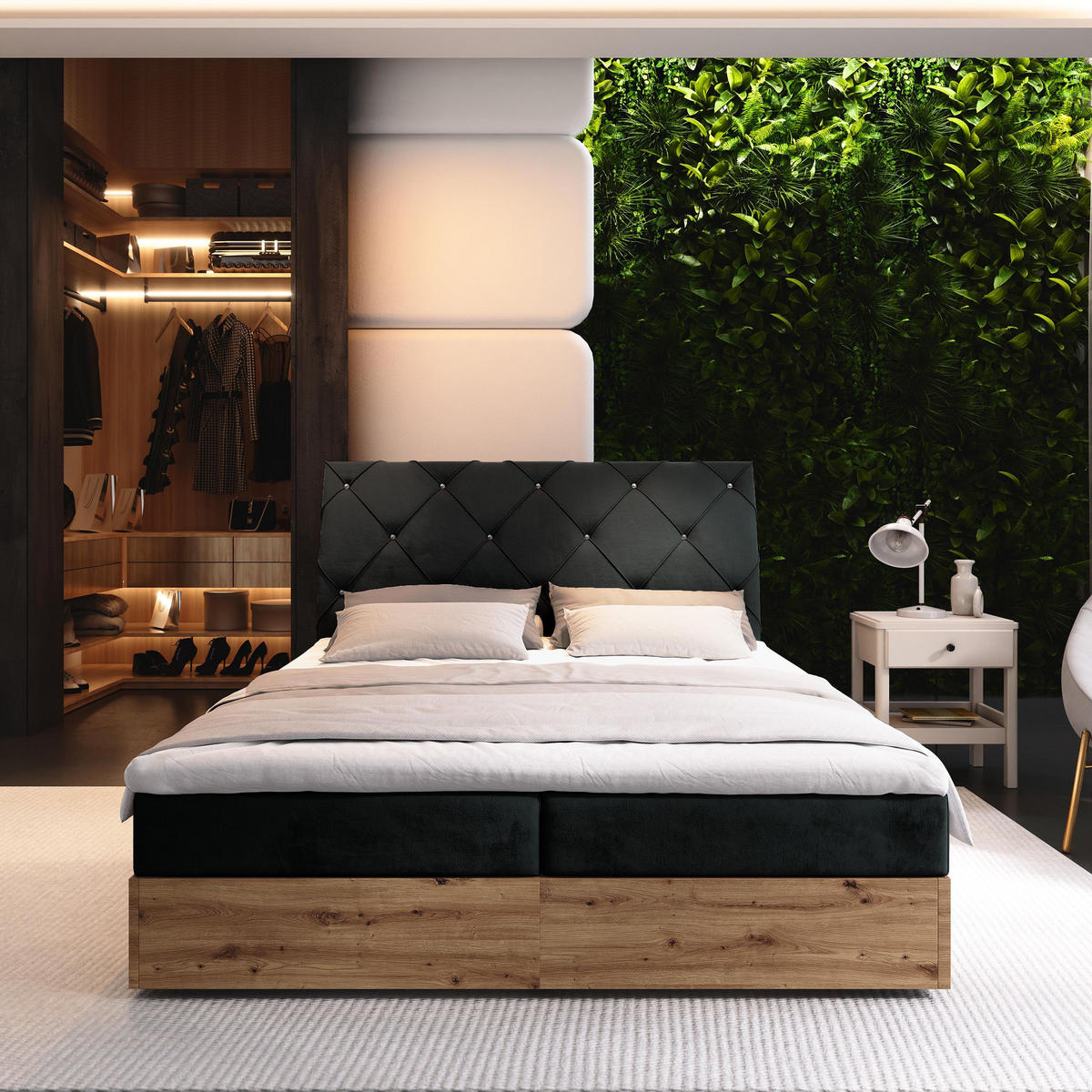 BOXBETT VELLANO 180x200 cm mit Matratze und Topper - Schwarz - Schwarz, Holz (180/200cm) - MASSENO