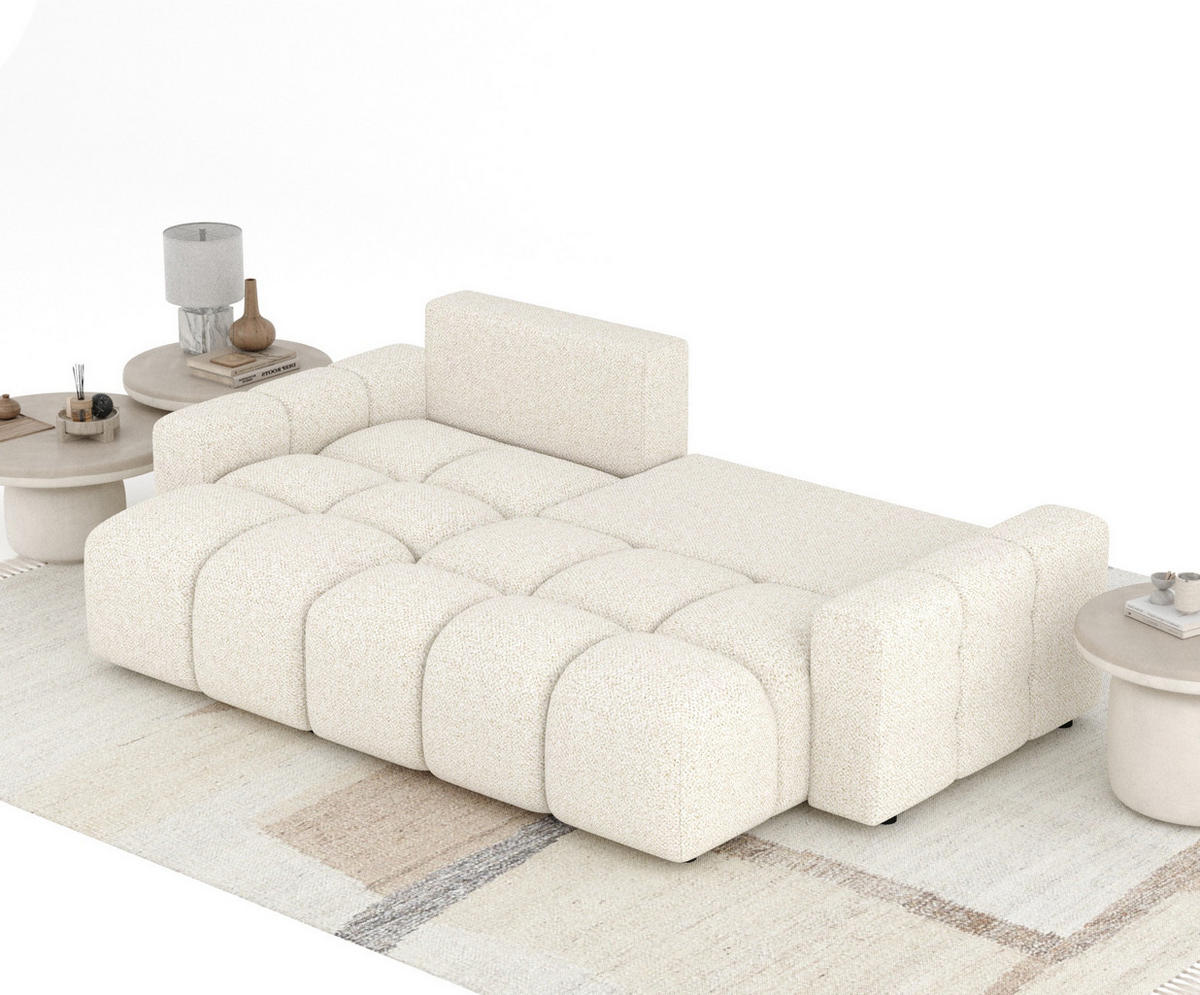 ECKSOFA MIT SCHLAFFUNKTION Ucci Creme Plüschstoff - Creme/Schwarz, Holz/Holzwerkstoff (233/142cm) - Maison de Reve