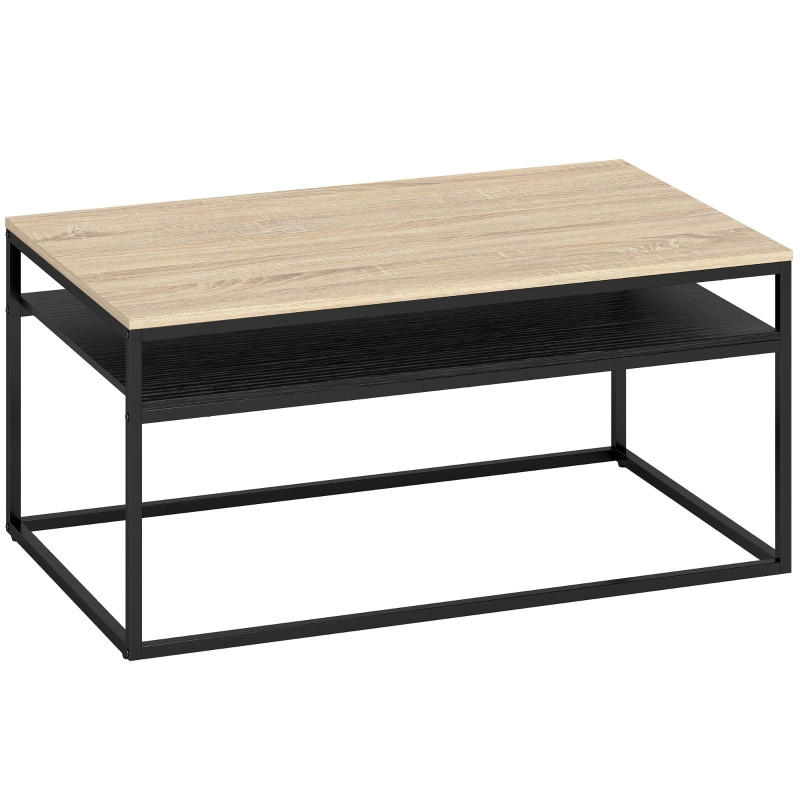COUCHTISCH DE-37206 mit 2 Ebenen und Zweifarbdesign Eiche/Schwarz - Eichefarben, Holzwerkstoff (100/59.8/47cm) - ComfortXL