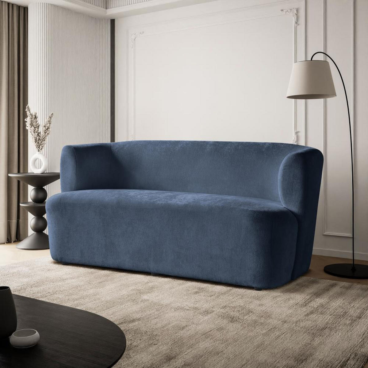 2-SITZER SOFA Nori dunkelblau velour - Schwarz/Dunkelblau, Kunststoff/Textil (150/68/72cm) - Beautysofa