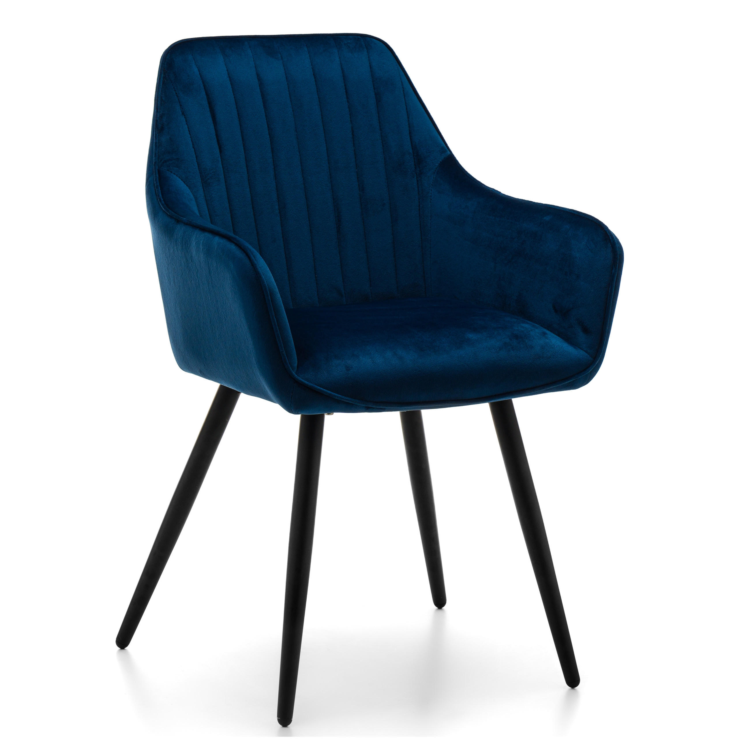 STUHL PASSO gepolstert mit Steppung - dunkelblau - Samt Velours - Schwarz/Dunkelblau, Textil/Metall (58/87/60cm) - NEW HOME