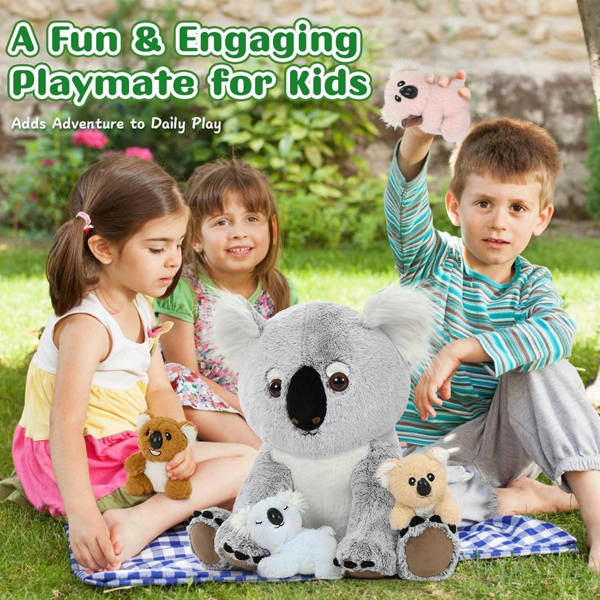 PLÜSCHTIER Koala mit 4 Babys 45 cm Grau-weiß - Multicolor, Textil (43/45cm)