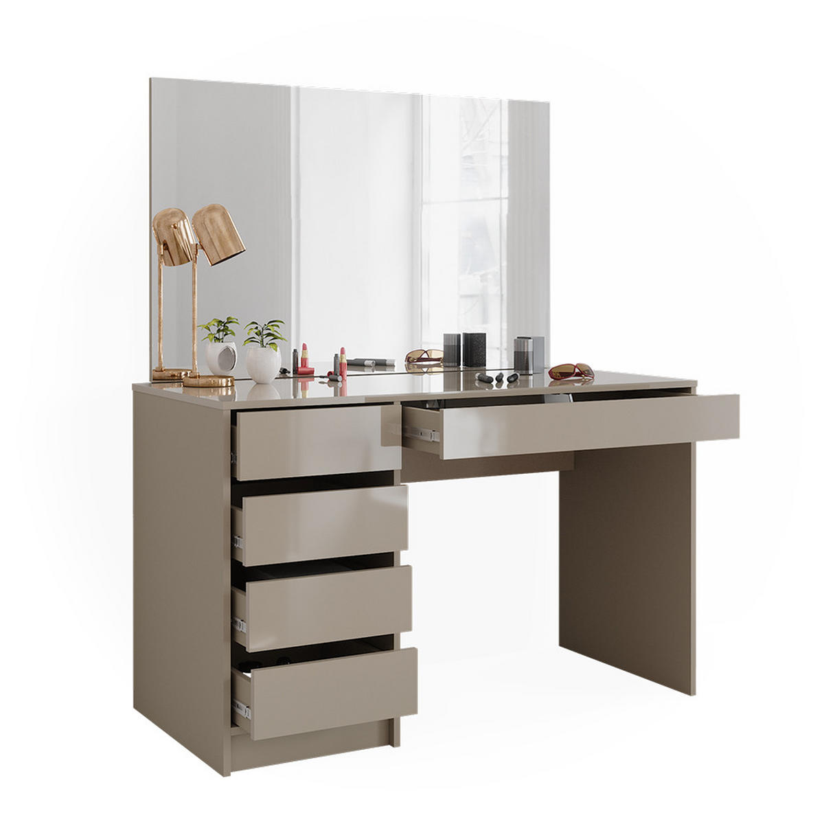 SCHMINKTISCH Sherry Greige 120 cm mit Spiegel - Greige, Holzwerkstoff (120/75/55cm) - Vicco