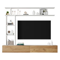 TV regal 180/35/150 cm bijelo i boja hrasta od iverala s policama i stojećom ili visećom montažom - bijela, drvni materijal (180/150/35cm) - OKWISH
