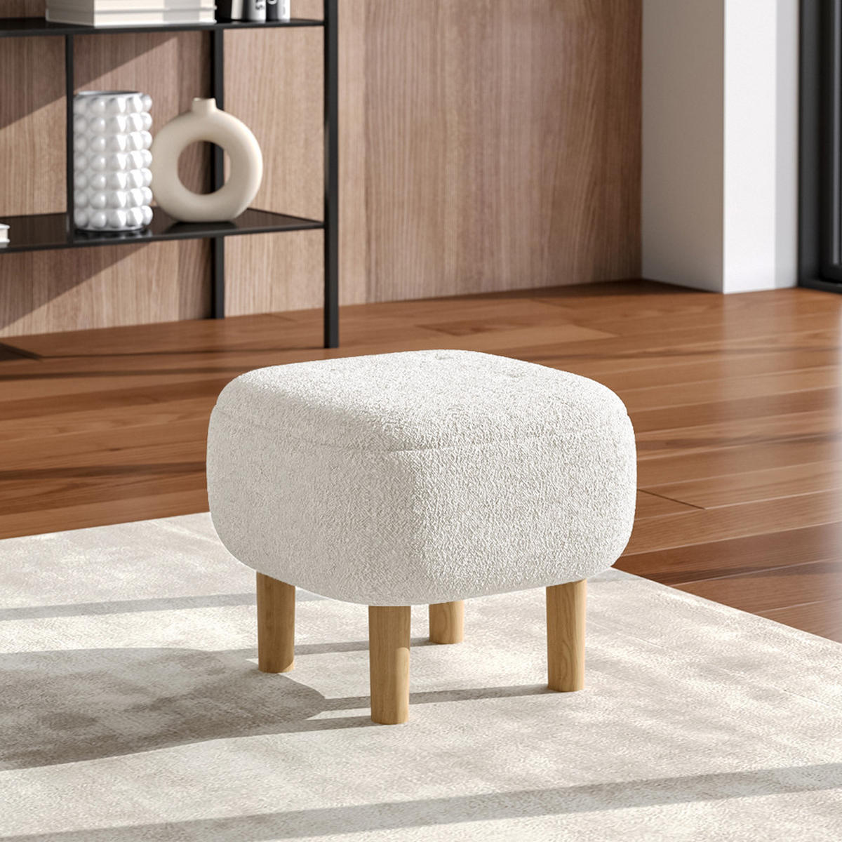 POLSTERHOCKER 45/45/36 cm Gummibaumholzbeine Leinen Beige - Beige/Naturfarben, Holz/Textil (45/36/45cm) - Livingandhome