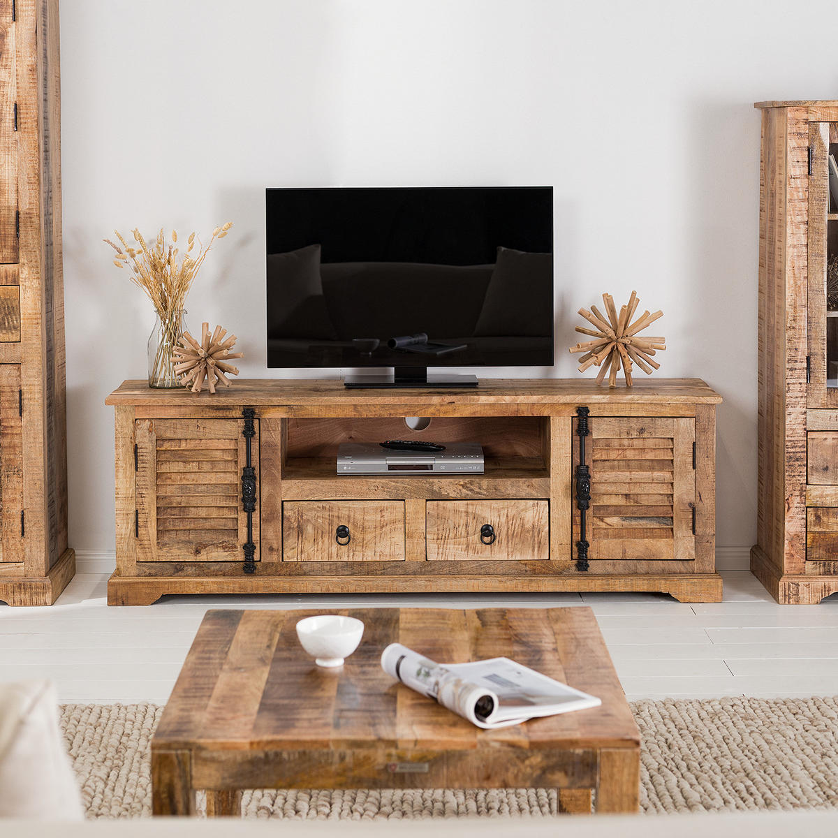 TV-LOWBOARD - Mango massiv - Naturfarben, Holz (178/60/38cm) - home24