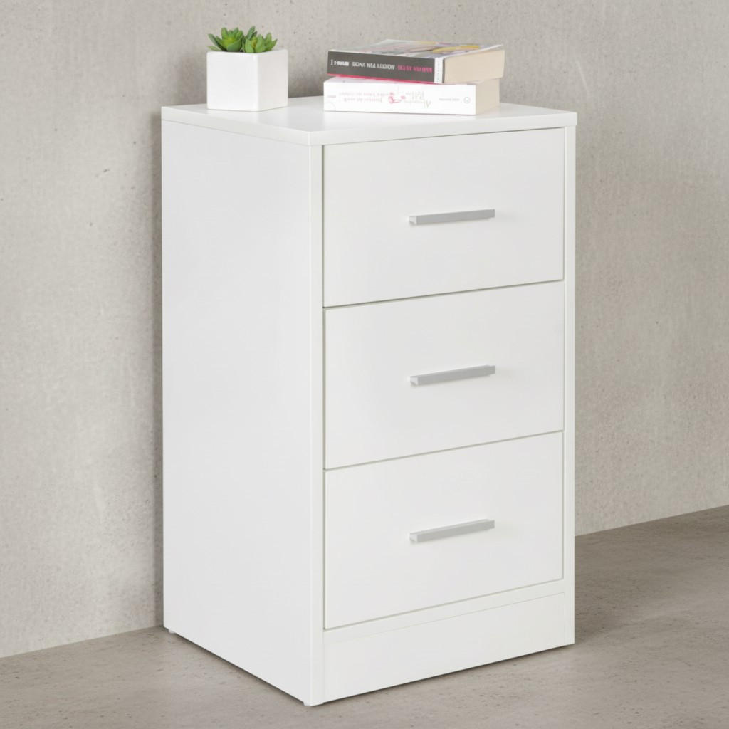 NACHTTISCH Holz 3 Schubladen Melaminbeschichtet Modern, Weiß 38x35x68 cm - Weiß, Holz/Kunststoff (38/68/35cm) - KADIMA DESIGN