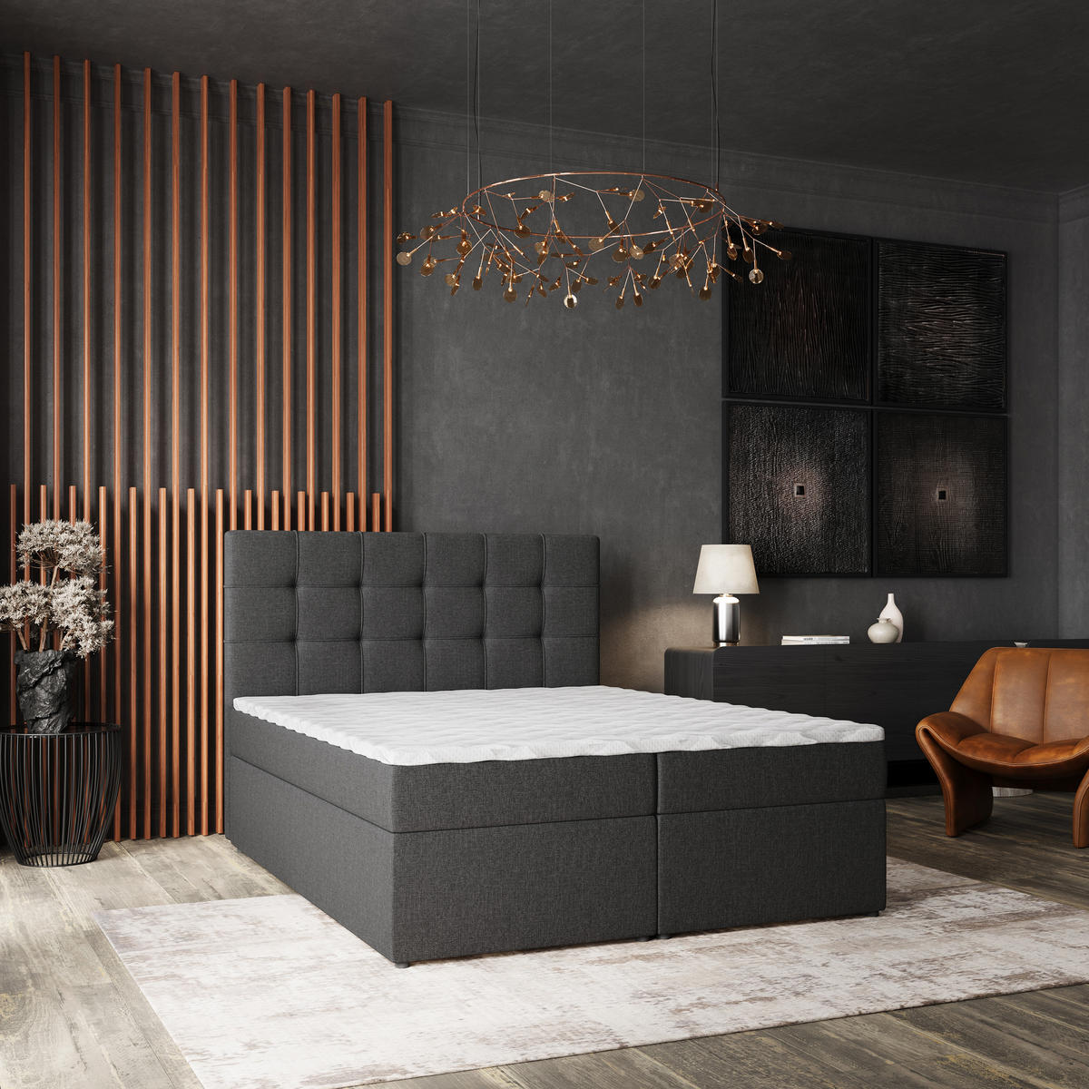 BOXBETT PALMA 140x200 cm mit Matratze und Topper - Grau - Grau, Holz (140/200cm) - MASSENO