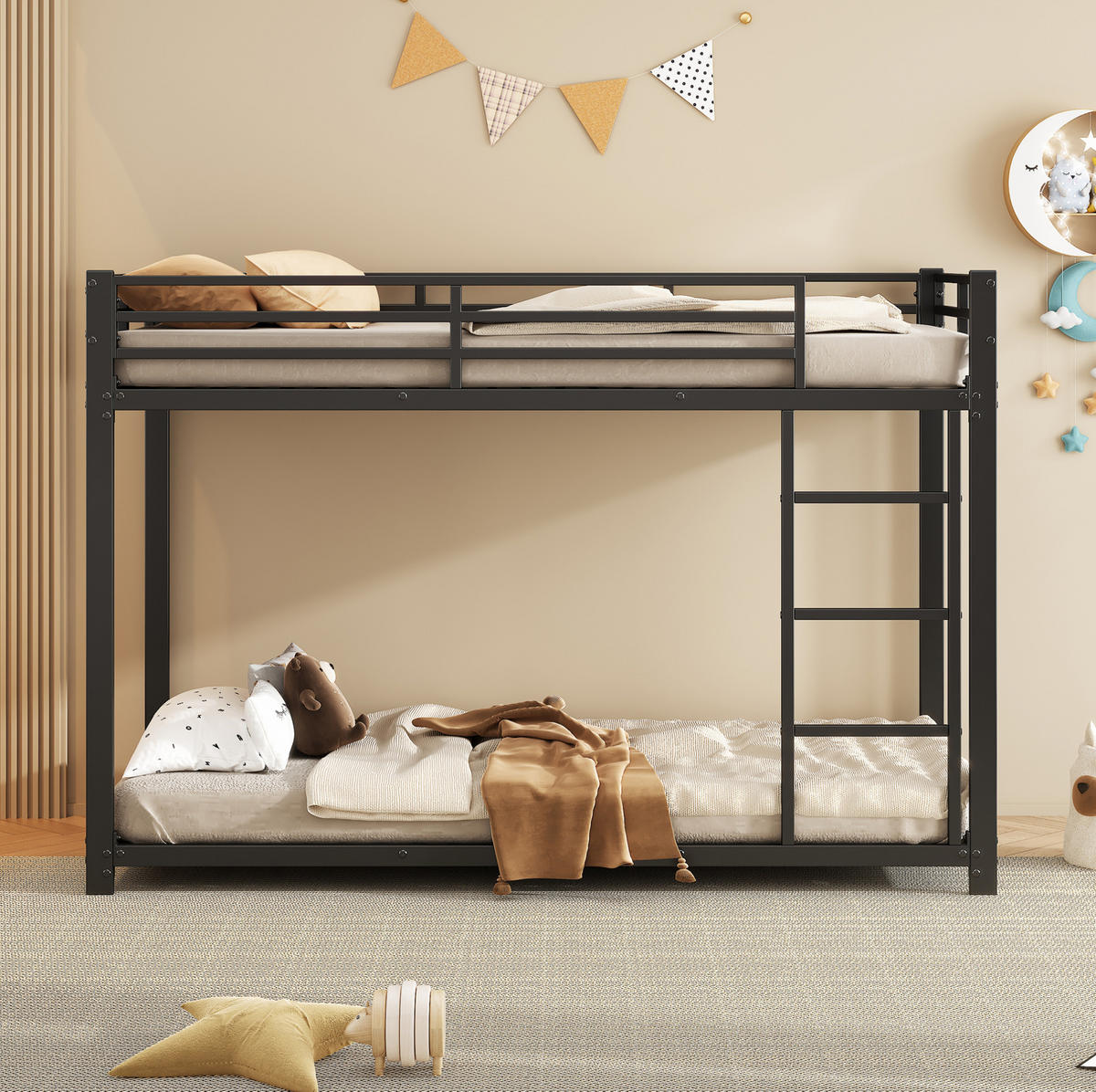 ETAGENBETT 90/200 cm aus Metall in Schwarz – platzsparend und stabil - Schwarz, Metall (90/200cm) - BEAOK
