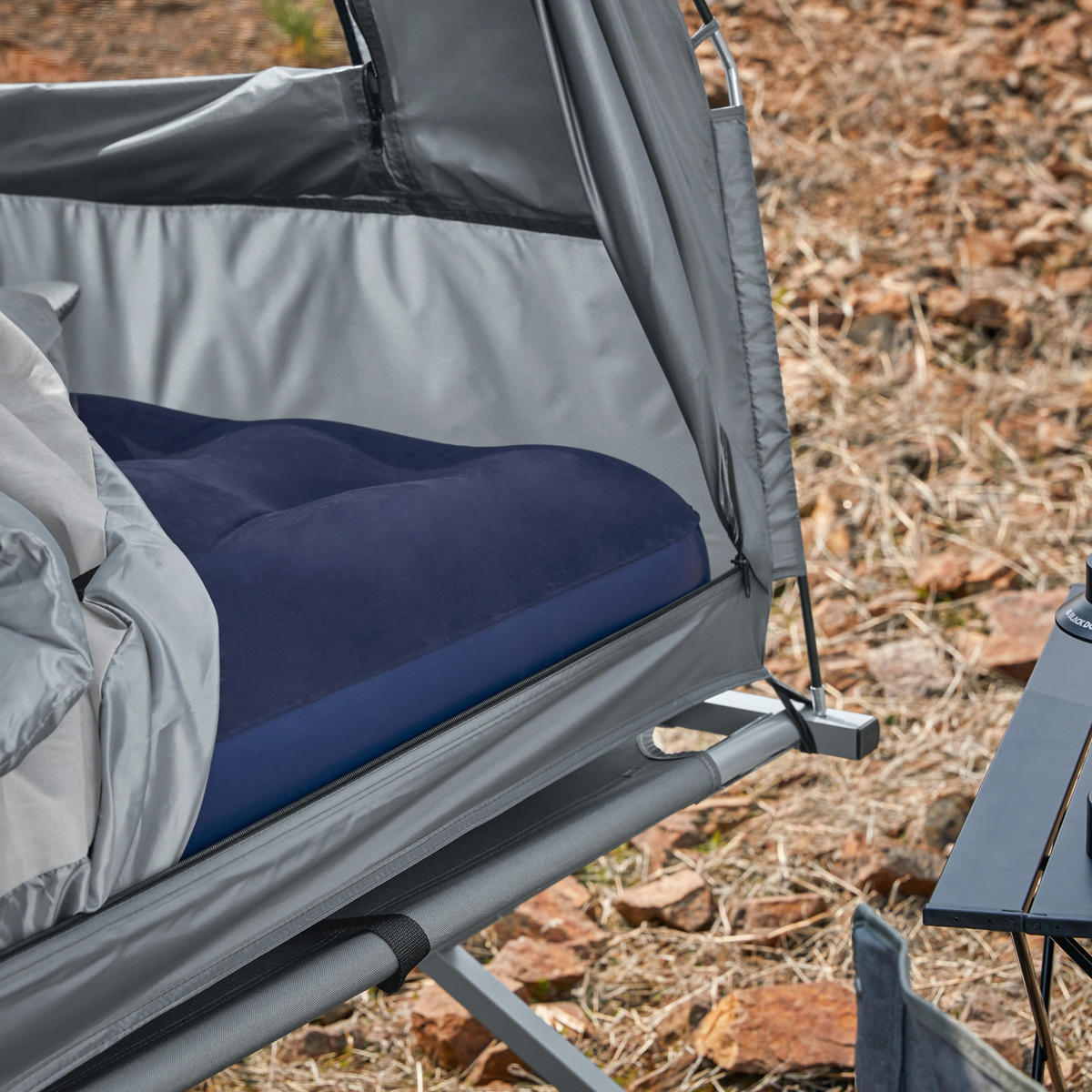 FELDBETT 1 Person - Hellgrau, Textil/Metall (193/160/86cm) - SoBuy