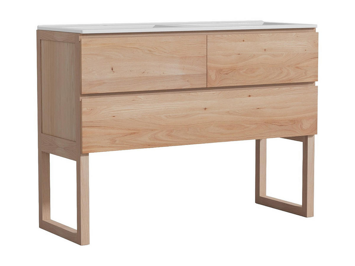 DOPPELWASCHTISCH - 120 cm x 45 cm - Holz, Platte - Naturfarben Hell - TARELO - Naturfarben, Holz (120/88/45cm) - Vente-Unique