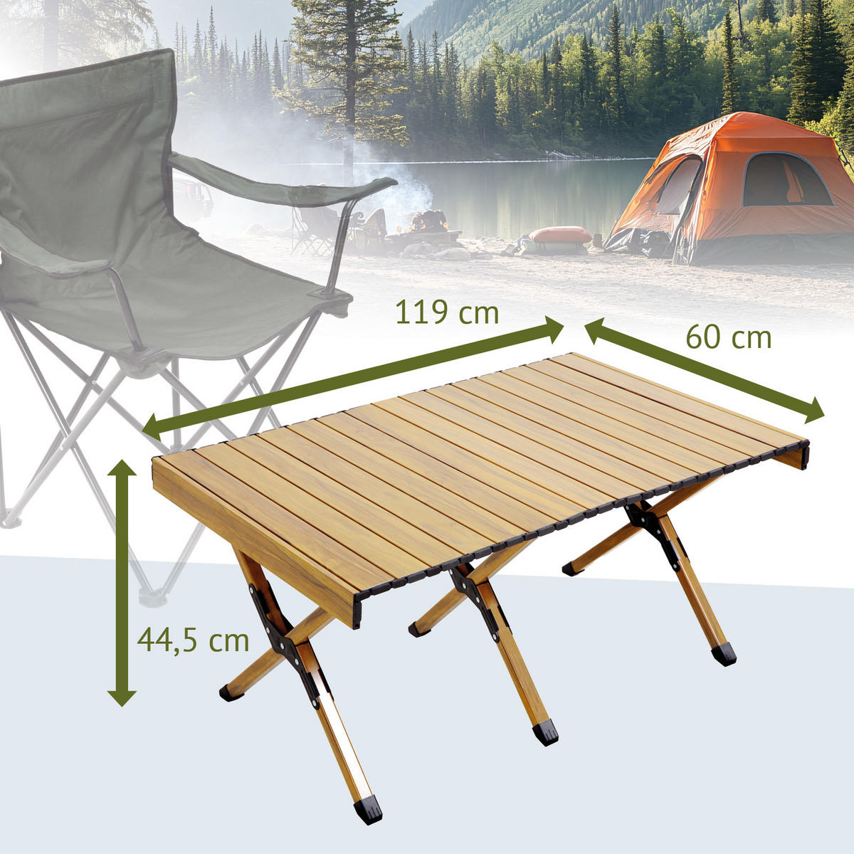 CAMPINGTISCH klappbar aus Aluminium Holzoptik - Naturfarben, Metall (60/119/44.5cm) - JAWINIO