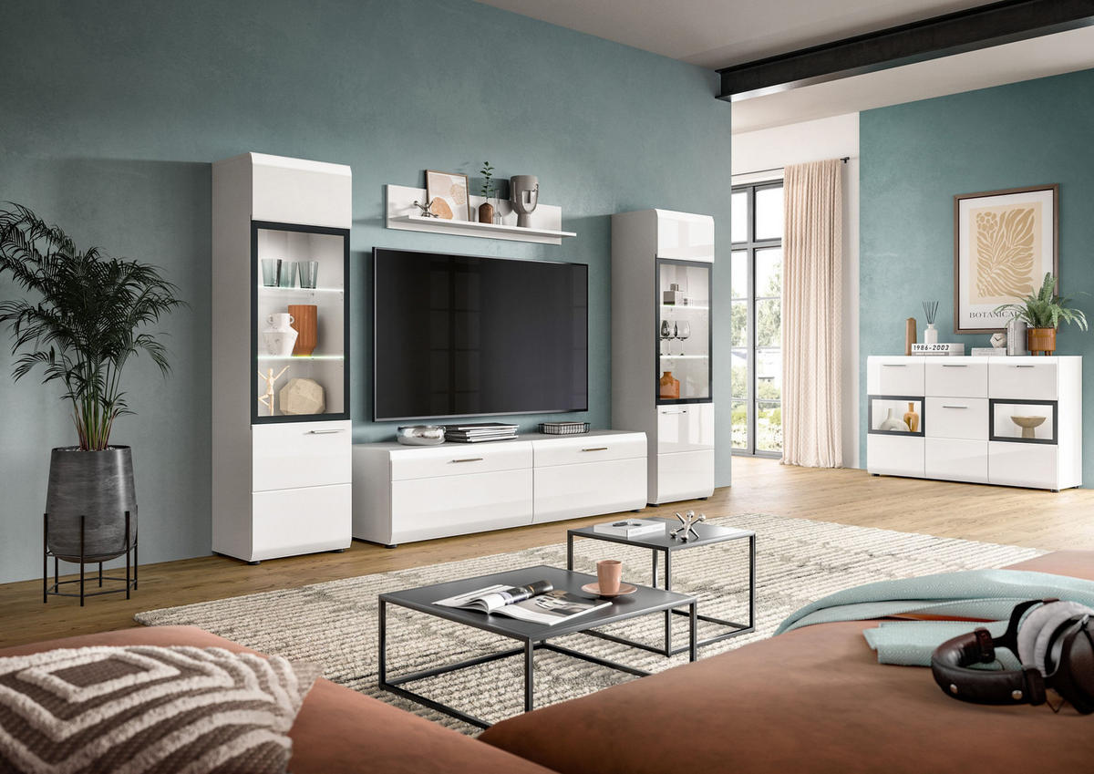 VITRINE ICE (B/H/T: ca. 45/160/34 cm) in Weiß/weiß hochglanz - Weiß, Holzwerkstoff (45/160/34cm)