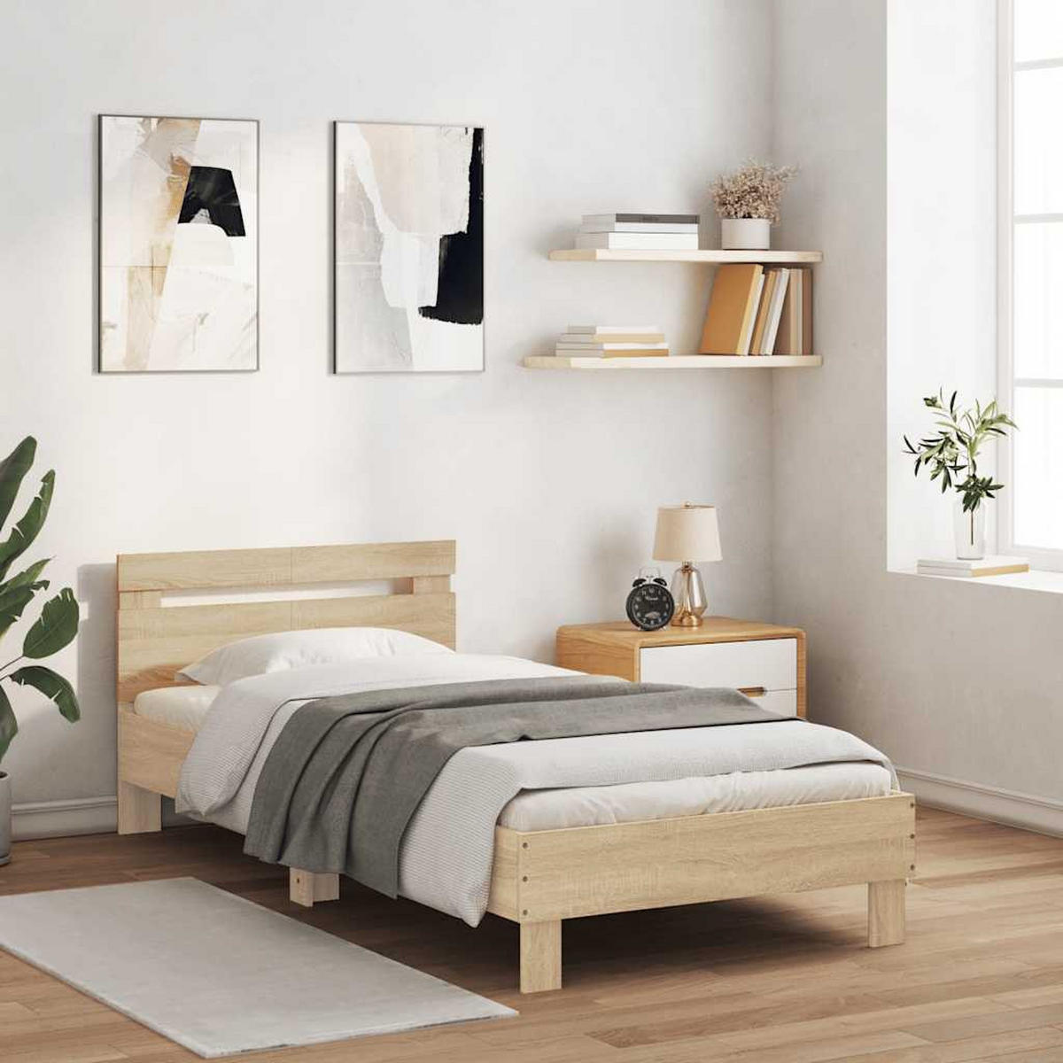 BETTGESTELL ohne Matratze mit Kopfteil Sonoma-Eiche 100x200 cm - Braun, Holzwerkstoff - furnicato