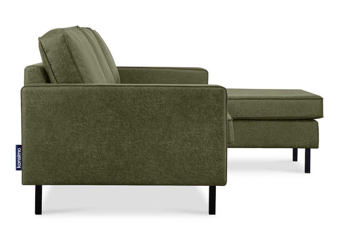 ECKSOFA-RECHTS INVIA mit Armlehnen vintage, Lederoptik-Stoff, grün - Schwarz/Grün, Textil (234/160cm) - KONSIMO®
