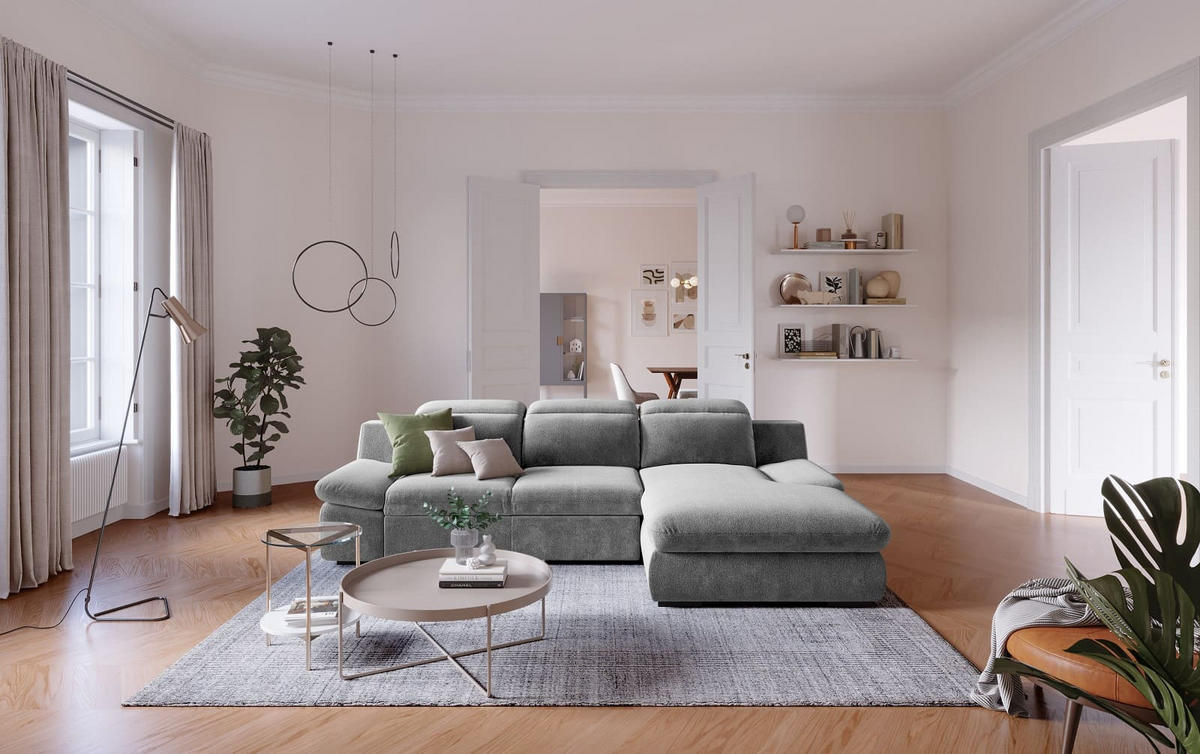 ECKSOFA mit Schlaffunktion und Bettkasten - Grau, Kunststoff/Textil (168/276cm) - Cotta