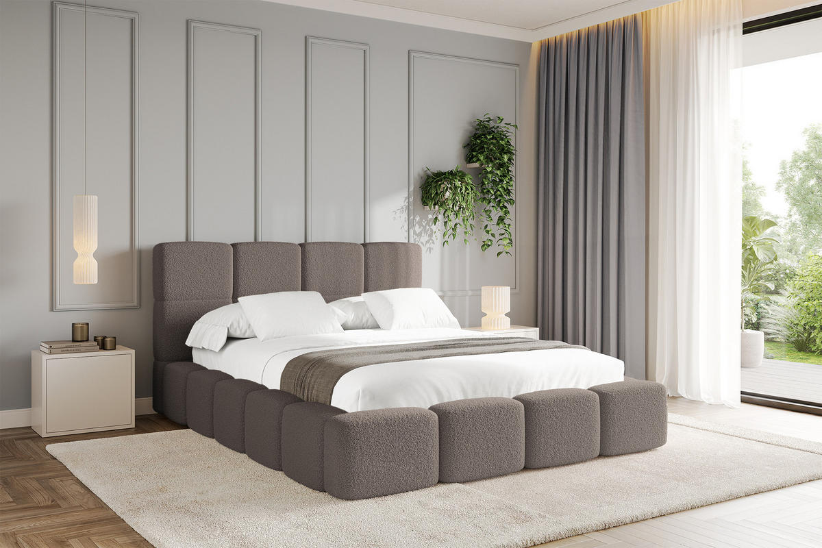 POLSTERBETT mit Bettkasten und Lattenrost mit Kopfteil, Boxbett ohne Matratze, mit Stauraum - NATA 160x200 Braun - Braun, Holzwerkstoff/Textil (160/200cm) - ALTDECOR