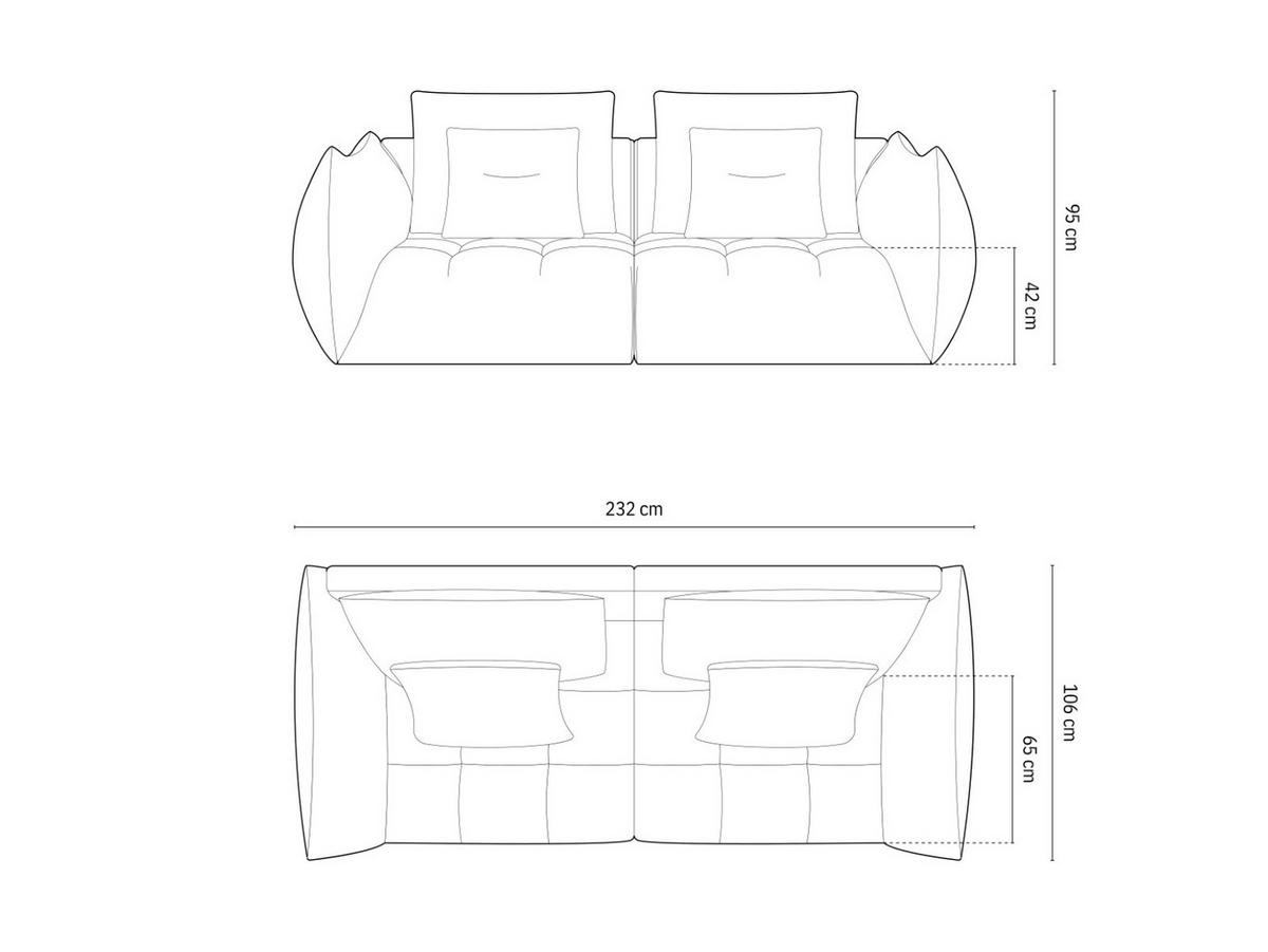 SOFA modular Bloom aus Samt ecru 3 Sitzplätze - Ecru, Textil (106/95/232cm) - Micadoni